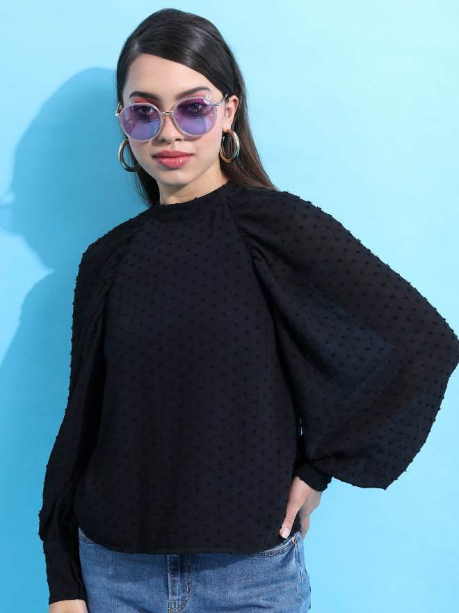 Tokyo Talkies Women Black Self Design Regular Top - Black - Image 4