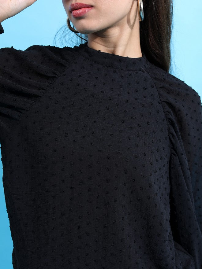 Tokyo Talkies Women Black Self Design Regular Top - Black - Image 5