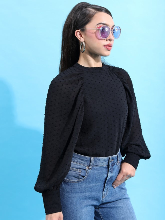 Tokyo Talkies Women Black Self Design Regular Top - Black - Image 6