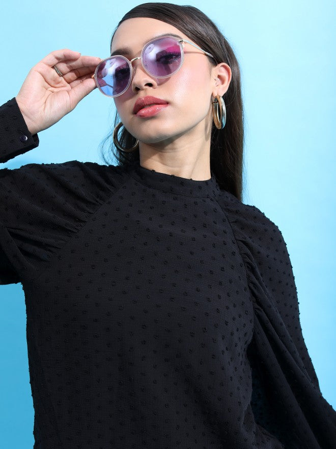 Tokyo Talkies Women Black Self Design Regular Top - Black - Image 7