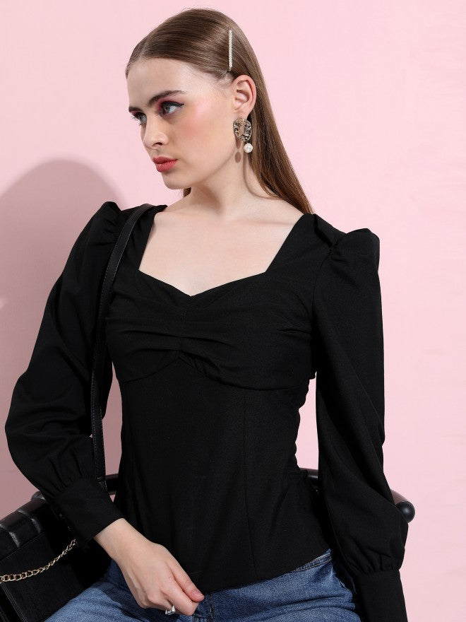 Tokyo Talkies Women Black Solid Regular Top - Black - Image 1