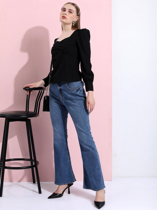 Tokyo Talkies Women Black Solid Regular Top - Black - Image 2