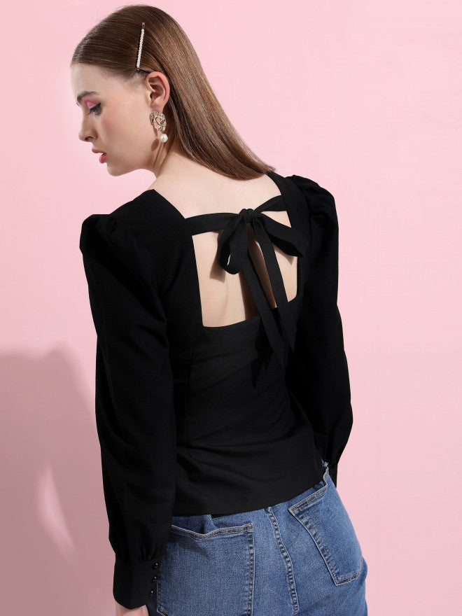 Tokyo Talkies Women Black Solid Regular Top - Black - Image 3