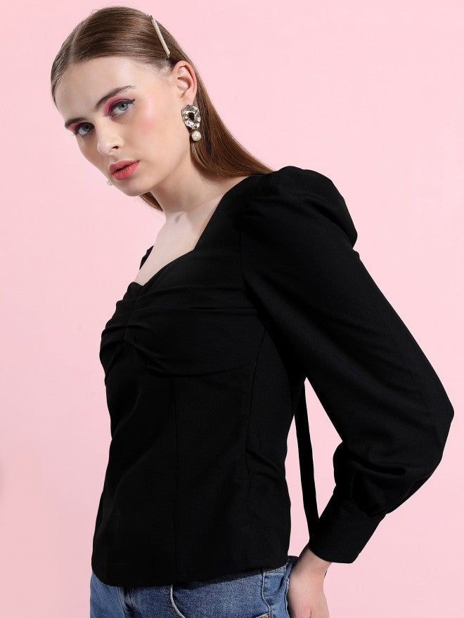 Tokyo Talkies Women Black Solid Regular Top - Black - Image 4