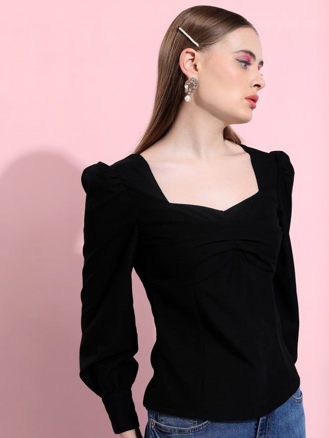 Tokyo Talkies Women Black Solid Regular Top - Black - Image 6