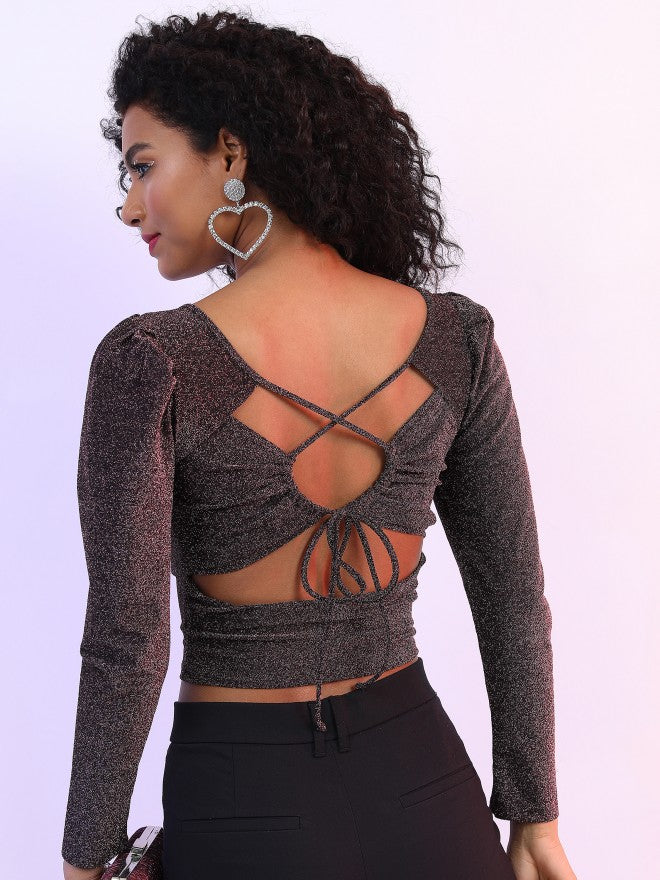 Tokyo Talkies Women Black/Pink Self Design Regular Top - Black - Image 3