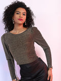 Tokyo Talkies Women Black Self Design Regular Top - Black - Image 1