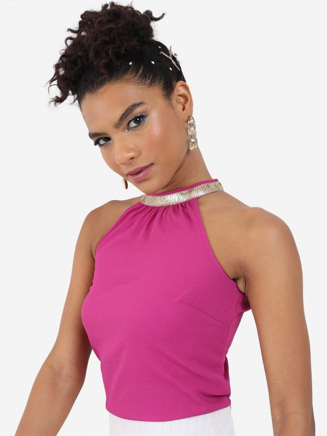 Tokyo Talkies Women Pink Solid Regular Top - Pink - Image 1