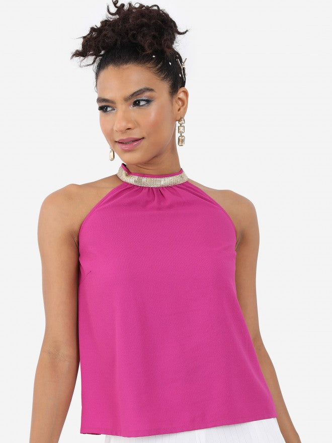 Tokyo Talkies Women Pink Solid Regular Top - Pink - Image 4