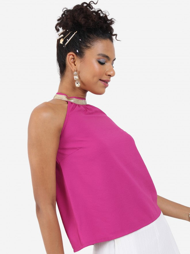 Tokyo Talkies Women Pink Solid Regular Top - Pink - Image 6