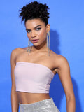 Tokyo Talkies Women Pink Self Design Shimmer Party Buster Cami Top - Pink - Image 1
