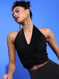 Tokyo Talkies Women Black Self Design Fitted Top - Black - Image 1