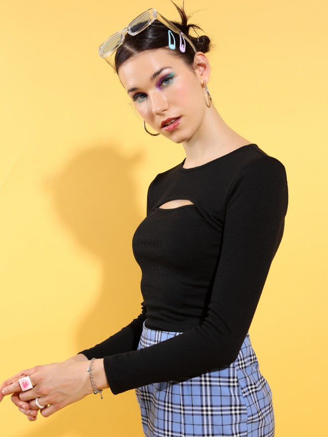 Tokyo Talkies Women Black Solid Fitted Top - Black - Image 4