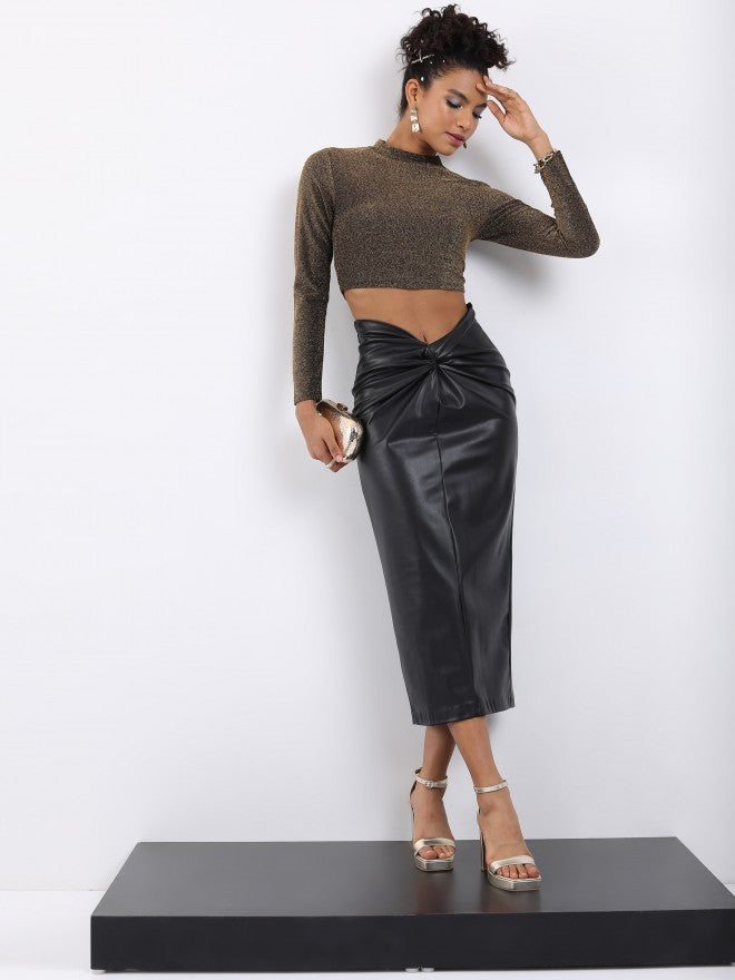Tokyo Talkies Women Black Self Design Fitted Top - Black - Image 2