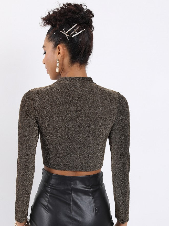 Tokyo Talkies Women Black Self Design Fitted Top - Black - Image 3