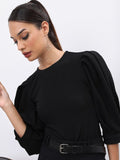 Tokyo Talkies Women Black Solid Fitted Top - Black - Image 1