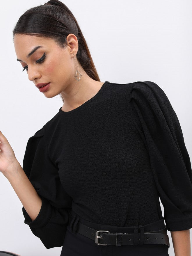 Tokyo Talkies Women Black Solid Fitted Top - Black - Image 1