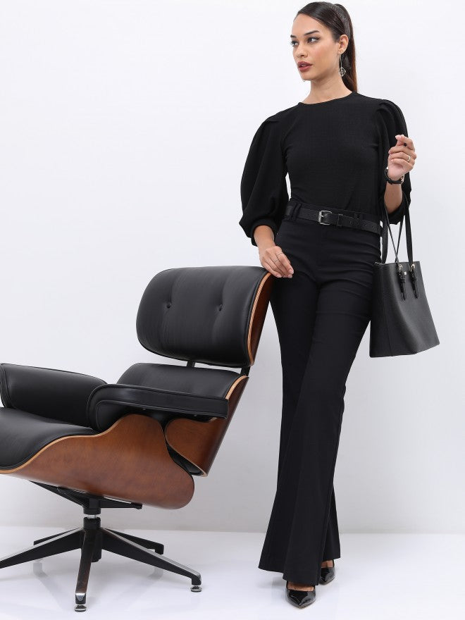 Tokyo Talkies Women Black Solid Fitted Top - Black - Image 2