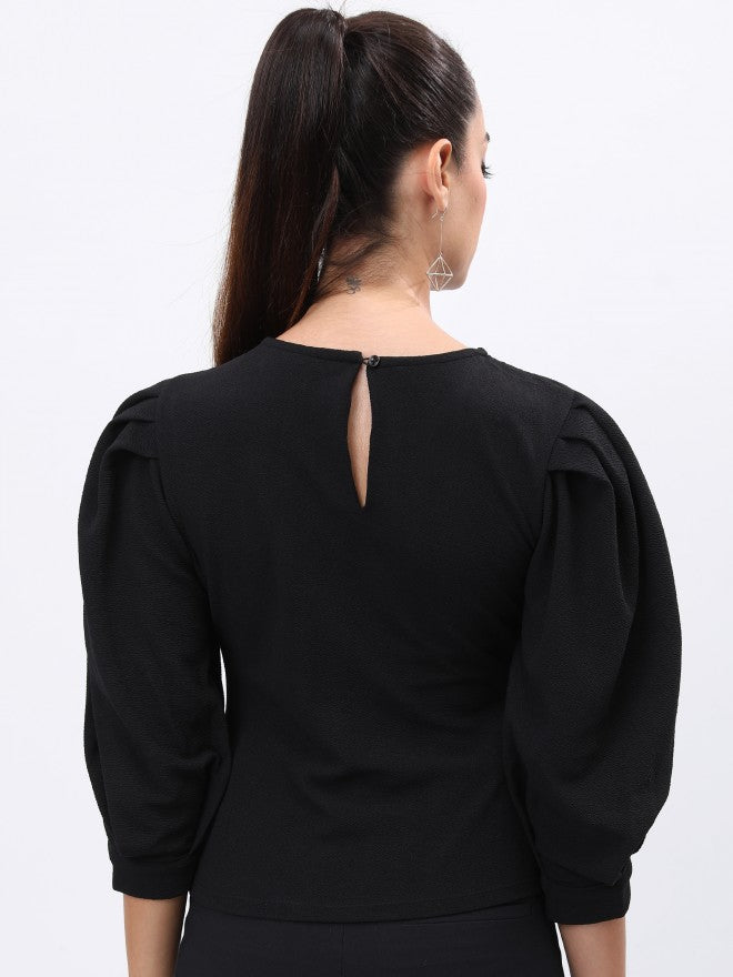 Tokyo Talkies Women Black Solid Fitted Top - Black - Image 3