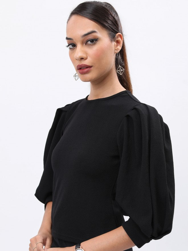 Tokyo Talkies Women Black Solid Fitted Top - Black - Image 4