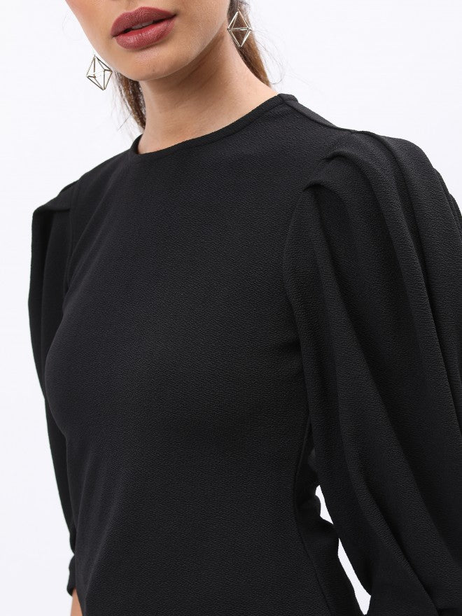 Tokyo Talkies Women Black Solid Fitted Top - Black - Image 5