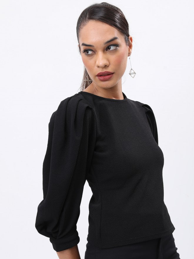 Tokyo Talkies Women Black Solid Fitted Top - Black - Image 6