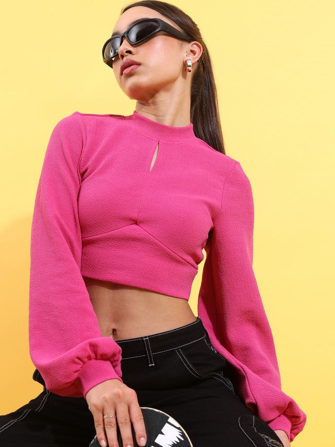 Tokyo Talkies Women Pink Solid Regular Top - Pink - Image 1
