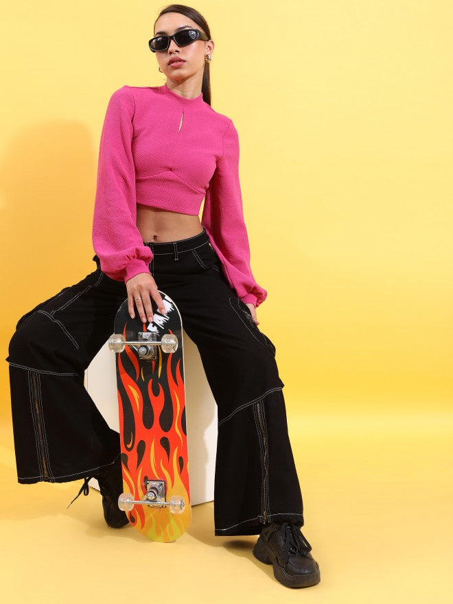 Tokyo Talkies Women Pink Solid Regular Top - Pink - Image 2