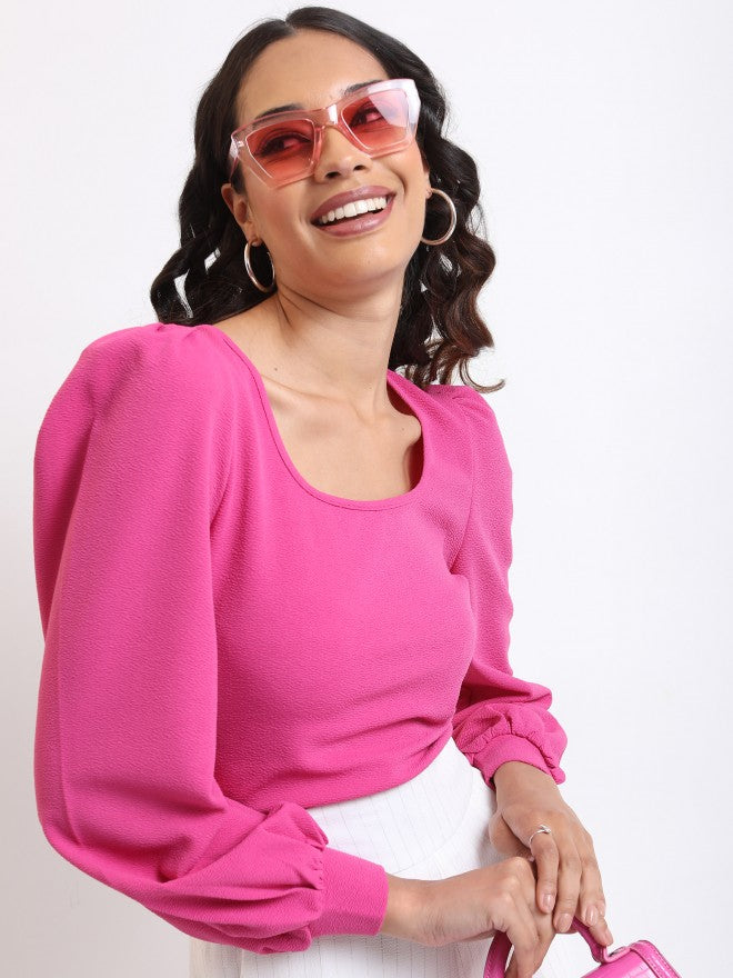 Tokyo Talkies Women Pink Solid Regular Top - Pink - Image 1