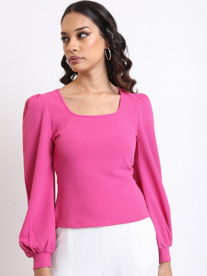 Tokyo Talkies Women Pink Solid Regular Top - Pink - Image 4