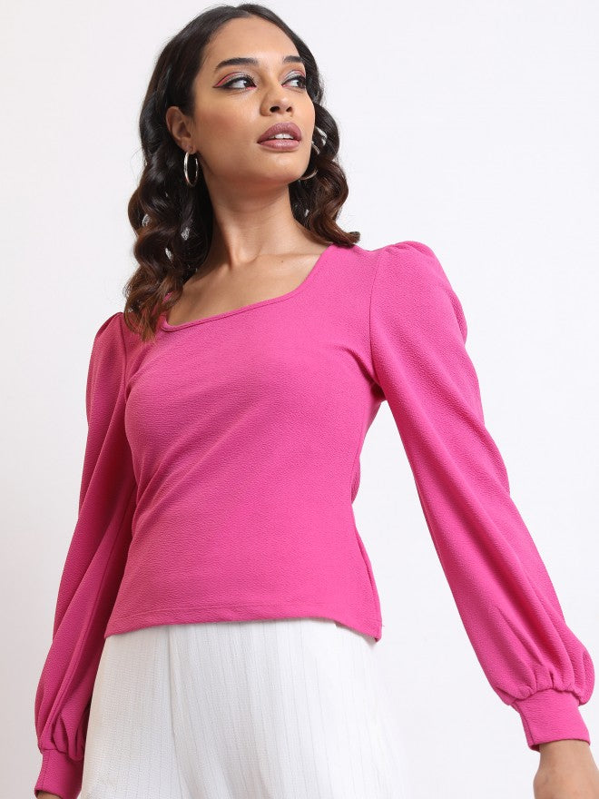 Tokyo Talkies Women Pink Solid Regular Top - Pink - Image 6