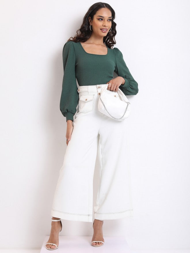 Tokyo Talkies Women Green Solid Regular Top - Green - Image 2