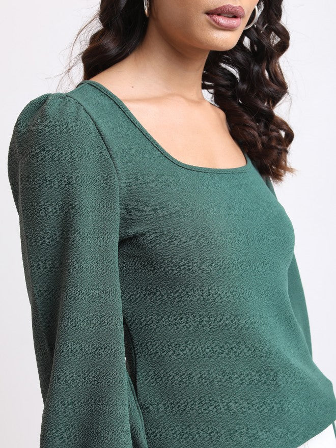 Tokyo Talkies Women Green Solid Regular Top - Green - Image 5