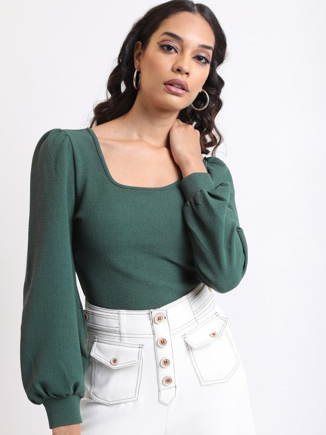 Tokyo Talkies Women Green Solid Regular Top - Green - Image 6