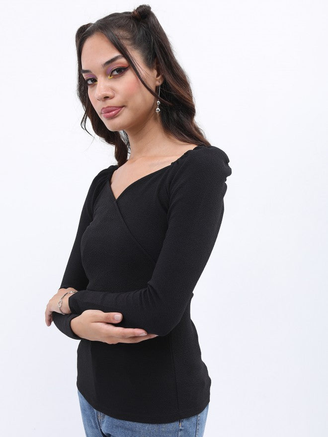 Tokyo Talkies Women Black Solid Fitted Top - Black - Image 4