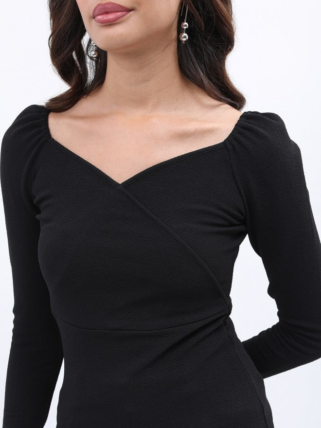 Tokyo Talkies Women Black Solid Fitted Top - Black - Image 5