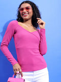 Tokyo Talkies Women Pink Solid Fitted Top - Pink - Image 1