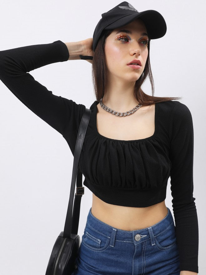 Tokyo Talkies Women Black Solid Regular Top - Black - Image 1