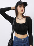 Tokyo Talkies Women Black Solid Regular Top - Black - Image 1