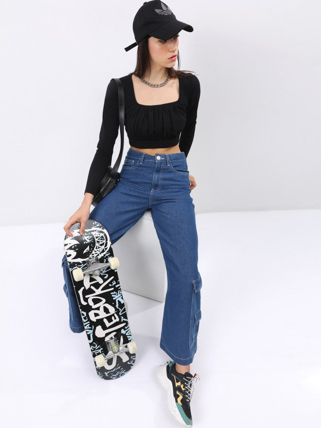 Tokyo Talkies Women Black Solid Regular Top - Black - Image 2