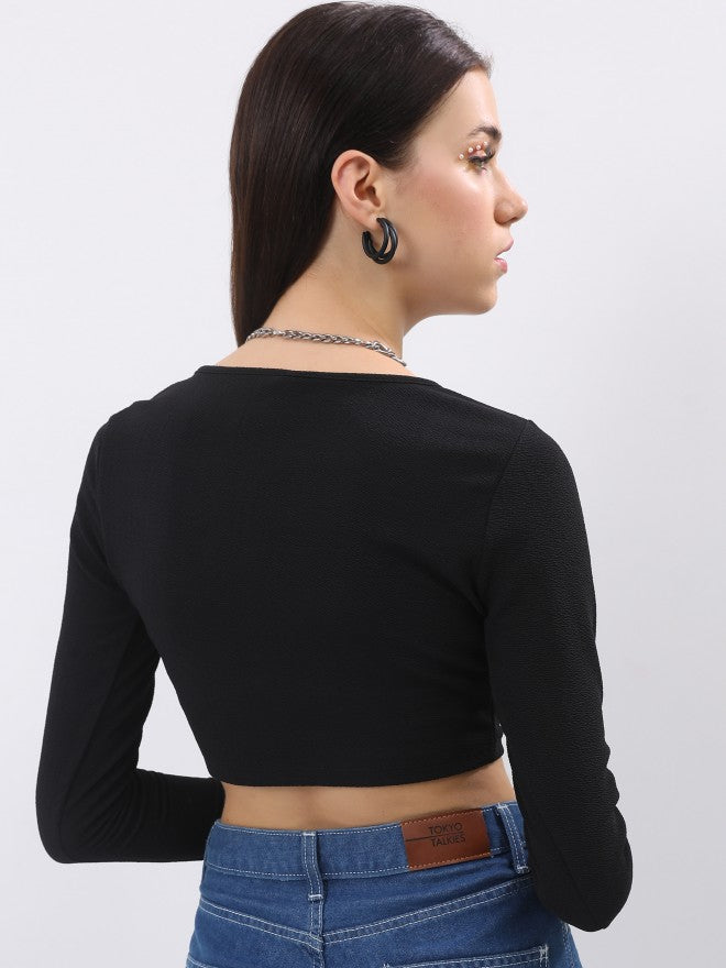 Tokyo Talkies Women Black Solid Regular Top - Black - Image 3