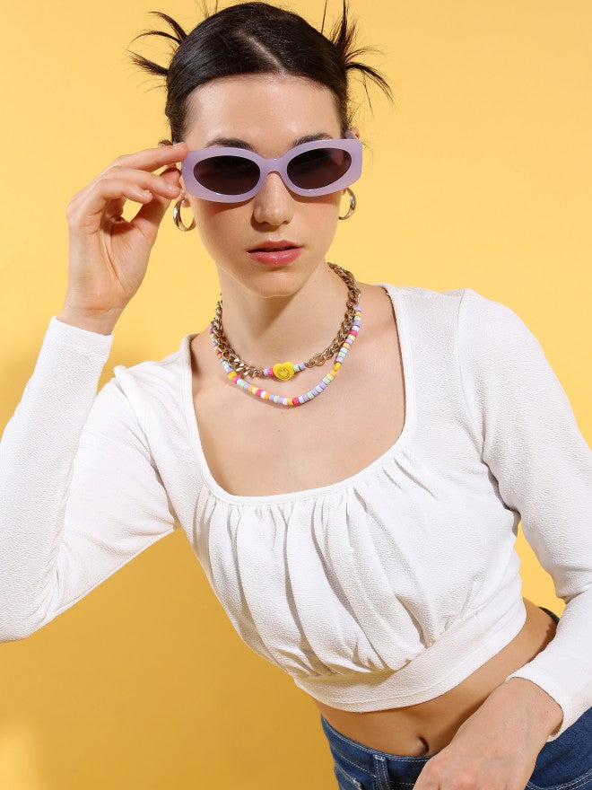 Tokyo Talkies Women White Solid Regular Top - White - Image 1