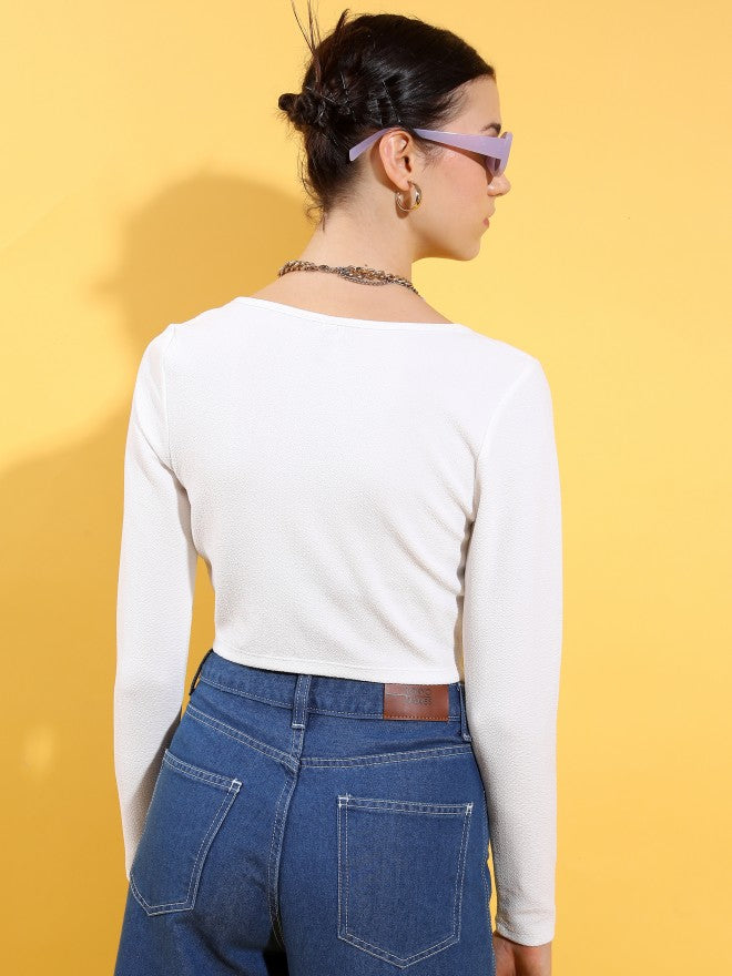 Tokyo Talkies Women White Solid Regular Top - White - Image 3