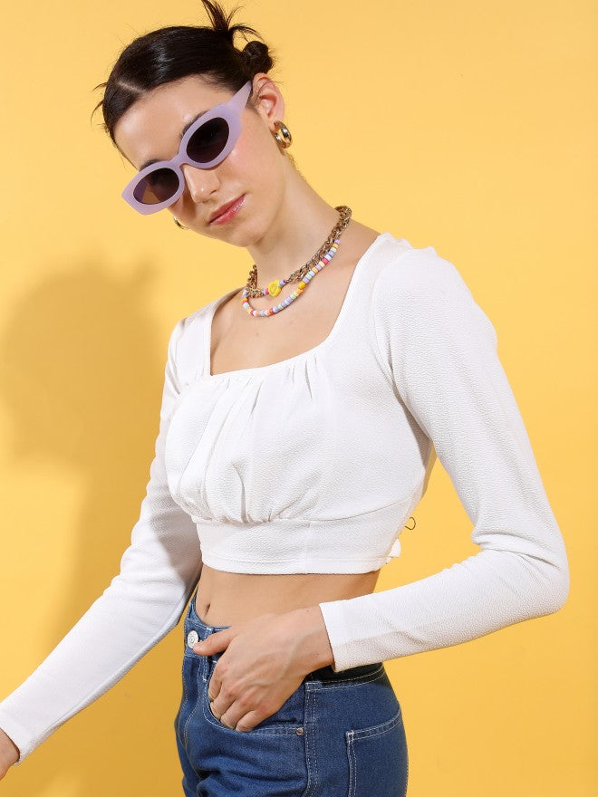 Tokyo Talkies Women White Solid Regular Top - White - Image 4