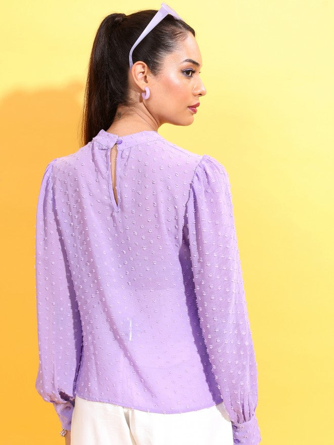 Tokyo Talkies Women Violet Self Design Regular Top - Violet - Image 3