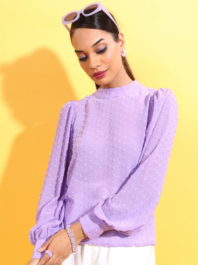 Tokyo Talkies Women Violet Self Design Regular Top - Violet - Image 4