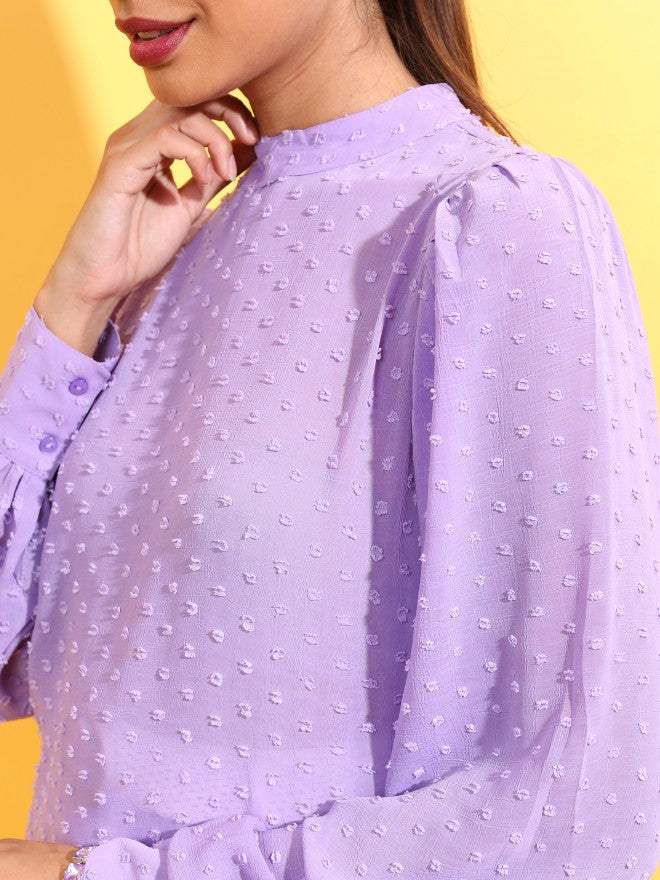 Tokyo Talkies Women Violet Self Design Regular Top - Violet - Image 5