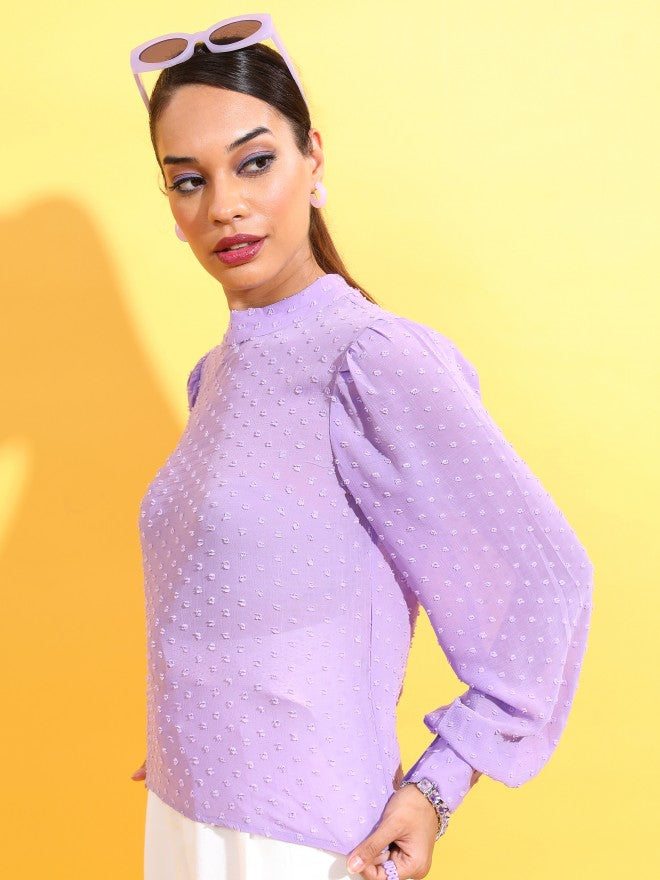 Tokyo Talkies Women Violet Self Design Regular Top - Violet - Image 6