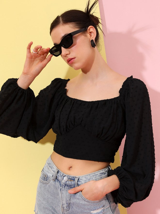 Tokyo Talkies Women Black Solid Fitted Top - Black - Image 1