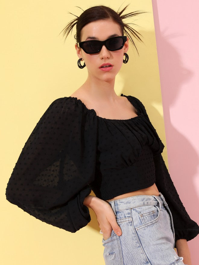 Tokyo Talkies Women Black Solid Fitted Top - Black - Image 6